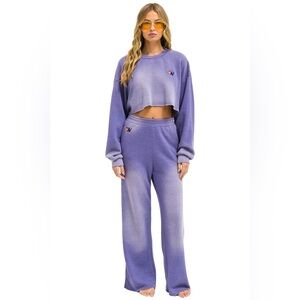 AVIATOR NATION NEW Essential Wide Leg Sweatpants in Faded Grape M
